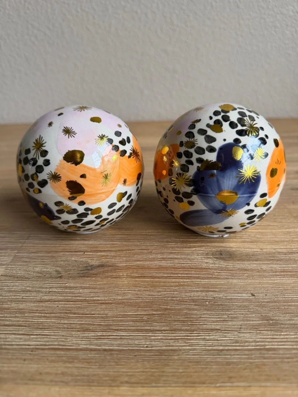 Pier 1 Ceramic Decorative Spheres in Orange, Gold, Black, White
